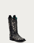A4133 - WOMEN'S PYTHON INLAY BLACK SQUARE TOE COWBOY BOOT
