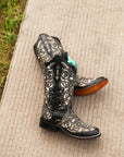 A4133 - WOMEN'S PYTHON INLAY BLACK SQUARE TOE COWBOY BOOT