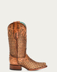 A4525 - WOMEN'S SAND GLITTER WOVEN OVERLAY SQUARE TOE COWBOY BOOT