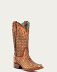 A4525 - WOMEN'S SAND GLITTER WOVEN OVERLAY SQUARE TOE COWBOY BOOT