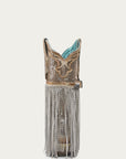 A4514 - WOMEN'S SILVER-GOLD FINISH WITH CRYSTAL FRINGE, HARNESS AND STUDS SNIP TOE COWBOY BOOT
