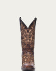 A3326 - WOMEN'S TAN INLAY EMBROIDERY AND STUDS BROWN SQUARE TOE COWBOY BOOT