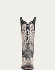 A4232 - WOMEN'S WHITE CROSS AND WINGS OVERLAY AND STUDS WORN FINISH BLACK SNIP TOE COWBOY BOOT