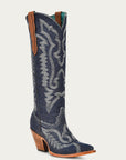 Z5226 - WOMEN'S WHITE EMBROIDERY DENIM TALL TOP POINTED TOE COWBOY BOOT
