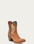 A4218 - WOMEN'S WHITE EMBROIDERY TAN J-TOE ANKLE BOOT WITH ZIPPER