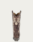A3572 - WOMEN'S WHITE FLORAL EMBROIDERY AND CRYSTALS BROWN COWBOY BOOT