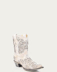 A3550 - WOMEN'S WHITE GLITTERED INLAY AND CRYSTALS SNIP TOE WEDDING COWBOY BOOTIE