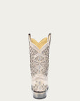 A3397 - WOMEN'S WHITE GLITTERED INLAY AND CRYSTALS SQUARE TOE WEDDING COWBOY BOOT
