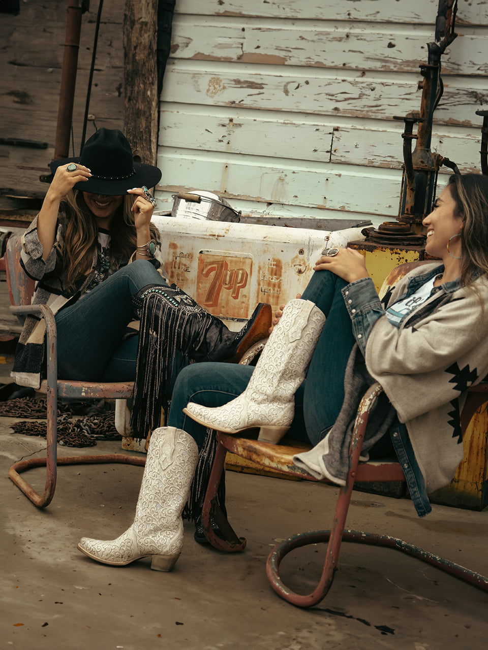 C4087 - WOMEN&#39;S EMBROIDERY EAGLE WITH LAMB AND CRYSTALS FRINGE WITH STUDS SNIP TOE COWBOY BOOT
