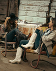 C4087 - WOMEN'S EMBROIDERY EAGLE WITH LAMB AND CRYSTALS FRINGE WITH STUDS SNIP TOE COWBOY BOOT