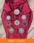 35X35" Solid Burgundy Wild Rag / Scarf WRS14 - Crystal Concho Wild Rag Slides - Assorted