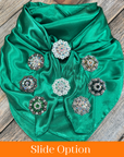 35X35" Solid Green Wild Rag / Scarf WRS18 - Crystal Concho Wild Rag Slides - Assorted