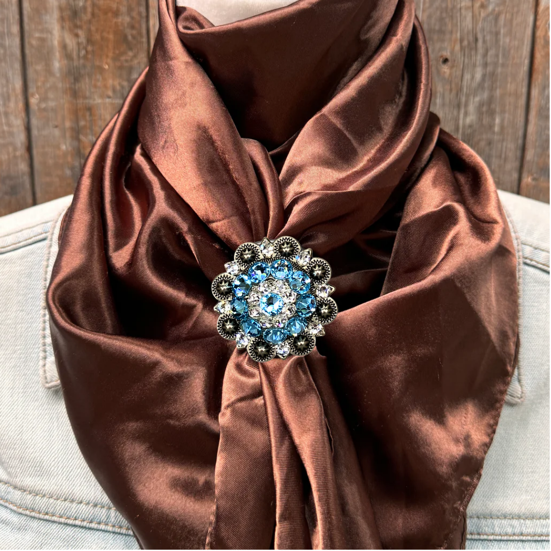 35X35&quot; Solid Brown Wild Rag / Scarf WRS2 - Crystal Concho Wild Rag Slides - Assorted