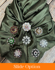 35X35" Solid Olive Wild Rag / Scarf WRS28 - Crystal Concho Wild Rag Slides - Assorted
