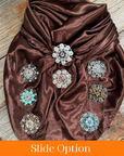 35X35" Solid Brown Wild Rag / Scarf WRS2 - Crystal Concho Wild Rag Slides - Assorted