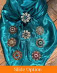 35X35" Solid Teal Wild Rag / Scarf WRS5 - Crystal Concho Wild Rag Slides - Assorted