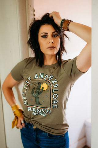 GET OUT AND EXPLORE - HEATHER OLIVE TEE