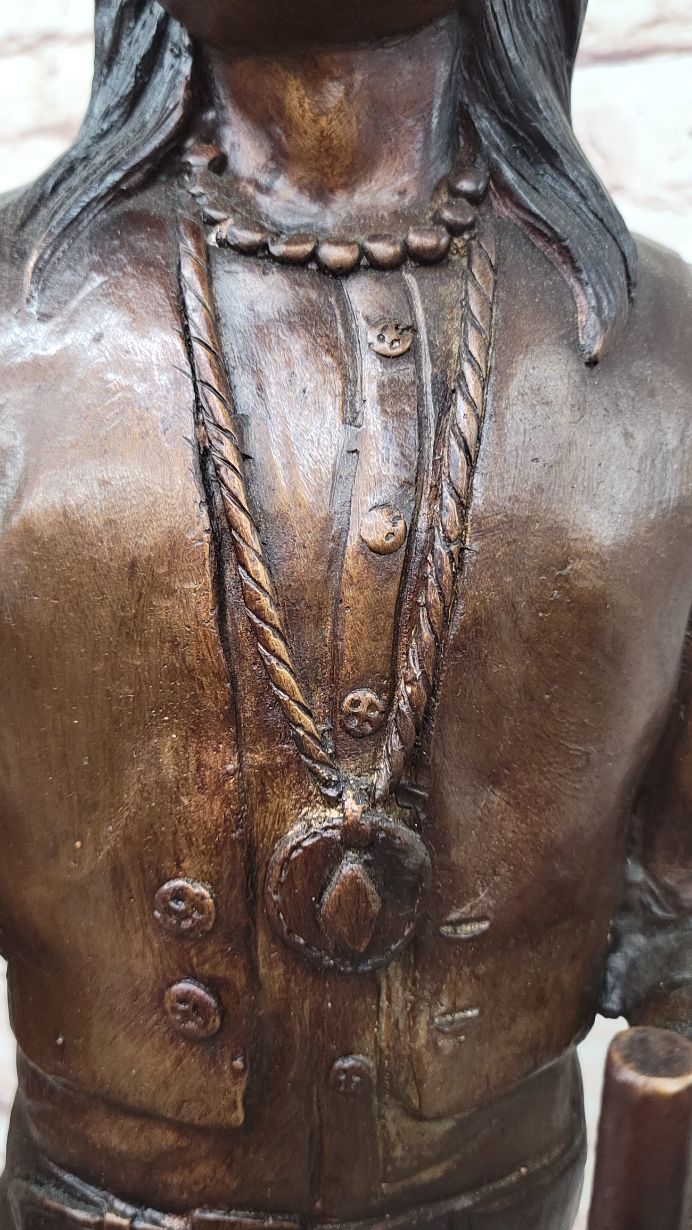 Native American Indian Apache Chief Cochise Bronze Statue Sculpture Figure on Marble Base