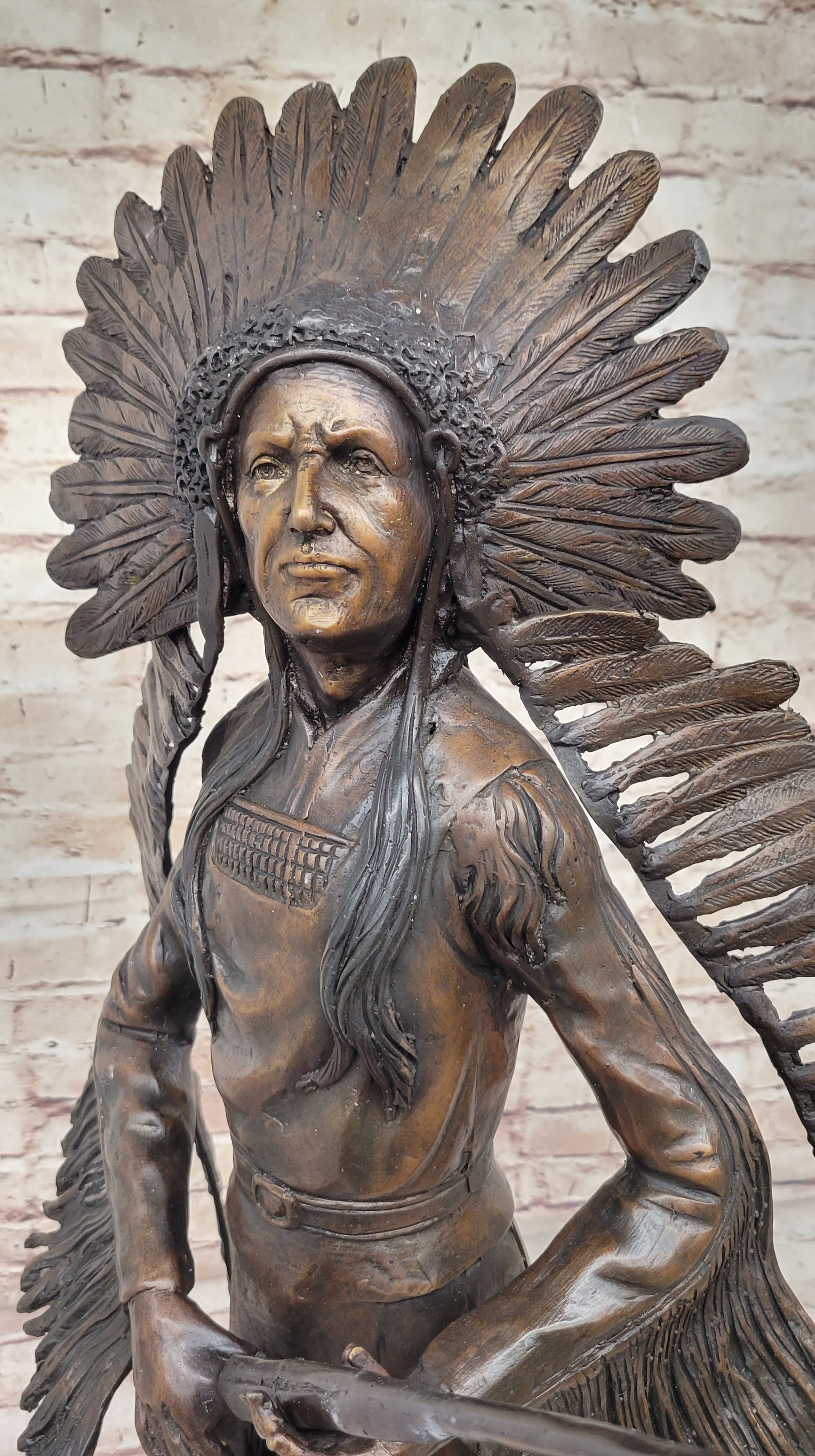 Native American Indian Warrior w/ Rifle Bronze Statue Sculpture Western Decor