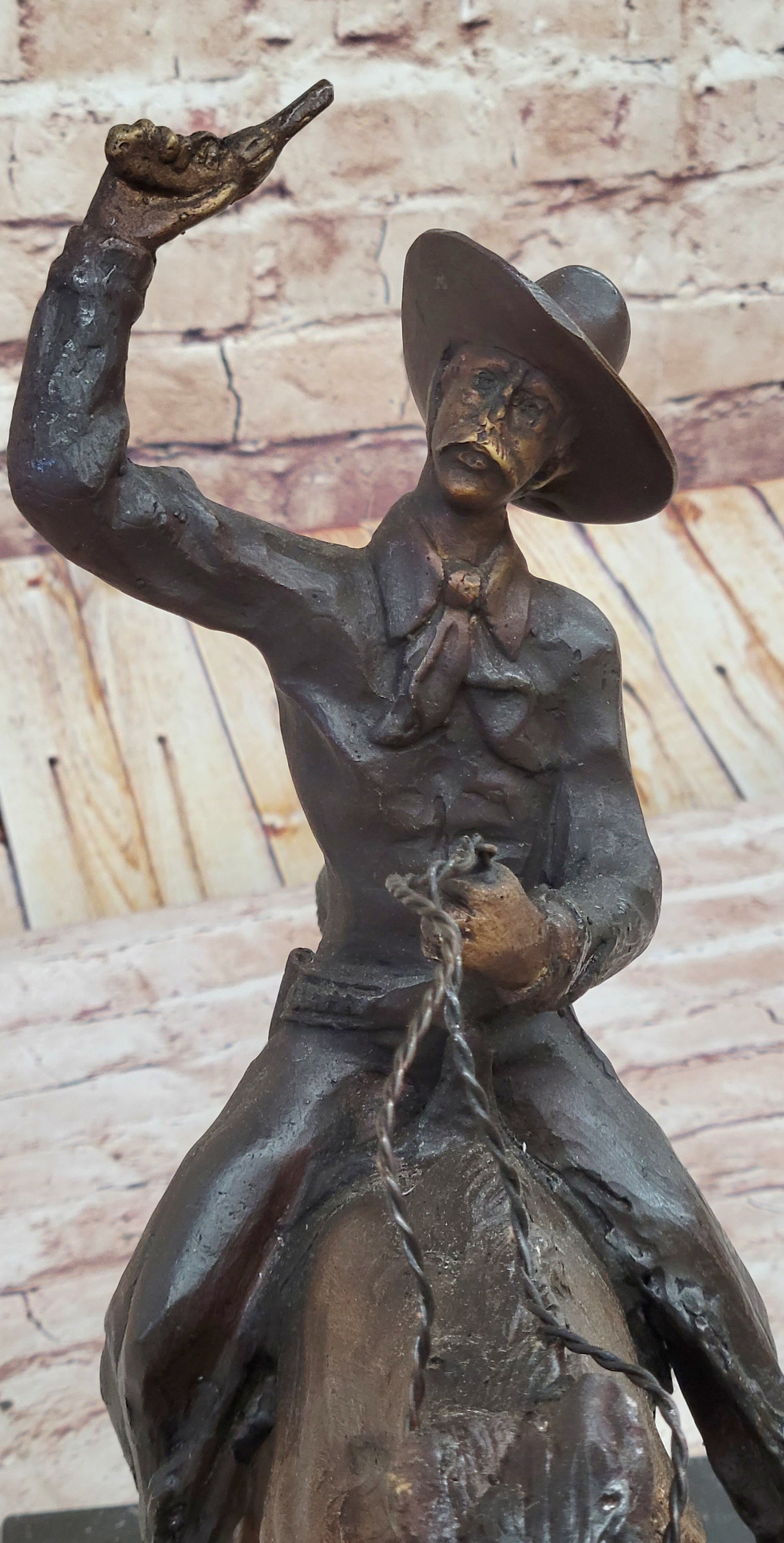 Will Rogers Solid Bronze C.M. Russell Bronze Cowboy Riding Horse Art Statue 16&quot; x 17&quot;