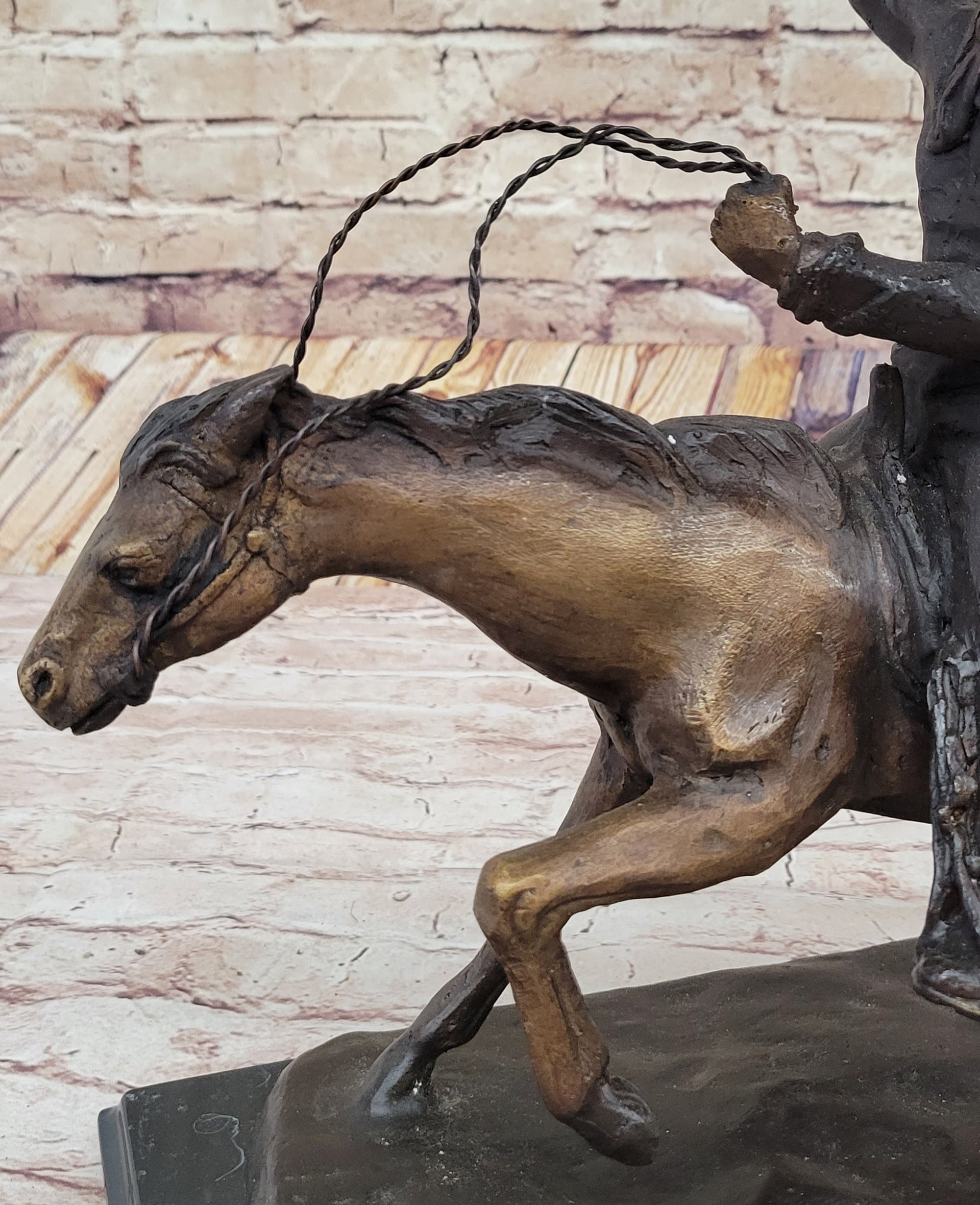 Will Rogers Solid Bronze C.M. Russell Bronze Cowboy Riding Horse Art Statue 16&quot; x 17&quot;
