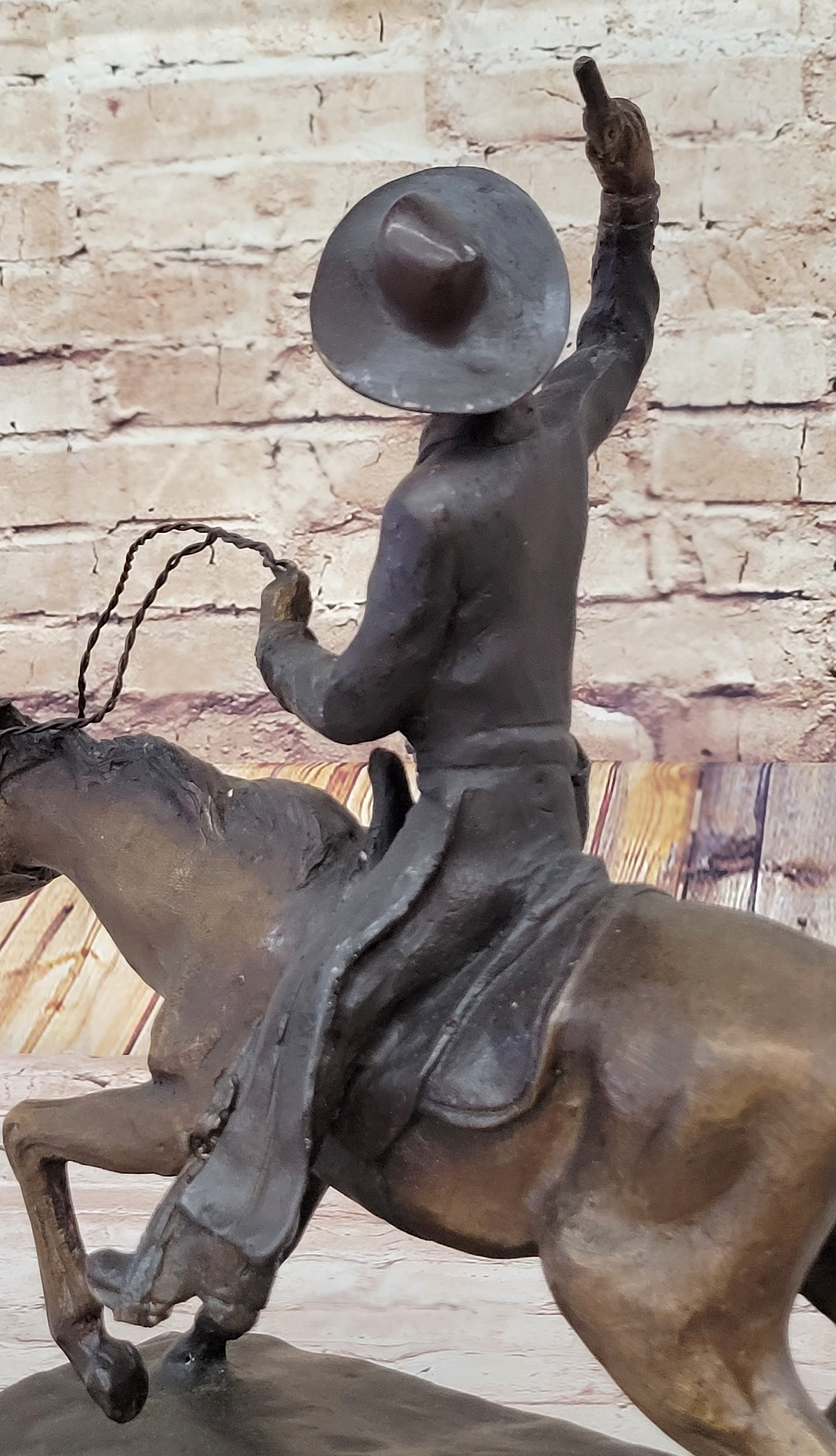 Will Rogers Solid Bronze C.M. Russell Bronze Cowboy Riding Horse Art Statue 16&quot; x 17&quot;
