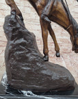 Frederic Remington Mountain Man Frontiersman Descending Hill Western Bronze Sculpture 26" x 25"