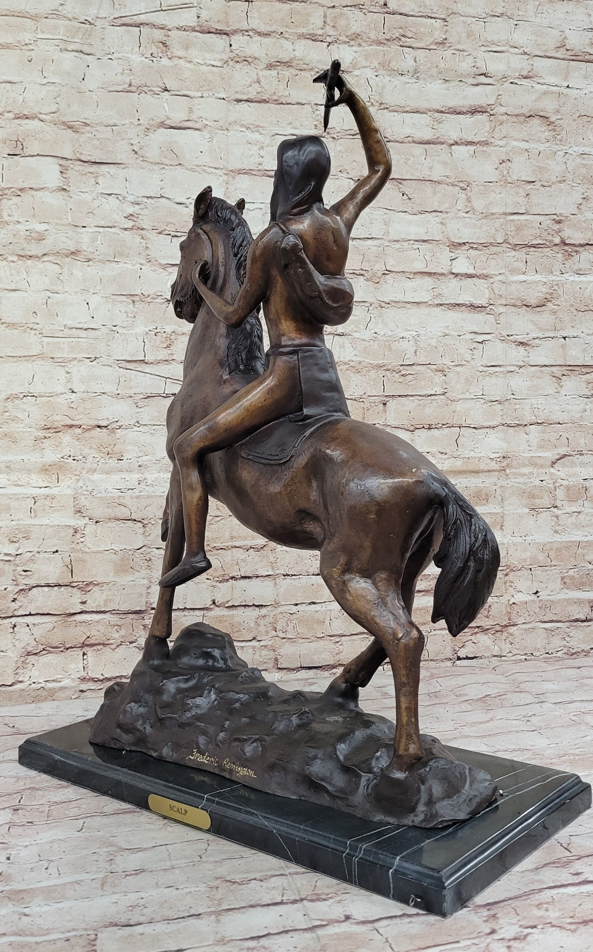 SCALP by Frederic Remington Bronze Native American Horseback Sculpture Statue 26&quot; x 22&quot;