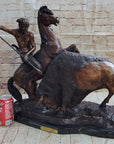 Frederic Remington Buffalo Hunt Bronze Sculpture Statue Native American Western Art Decor