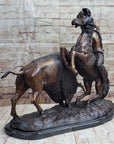 Frederic Remington Buffalo Hunt Bronze Sculpture Statue Native American Western Art Decor