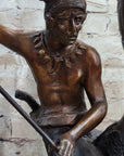 Frederic Remington Buffalo Hunt Bronze Sculpture Statue Native American Western Art Decor
