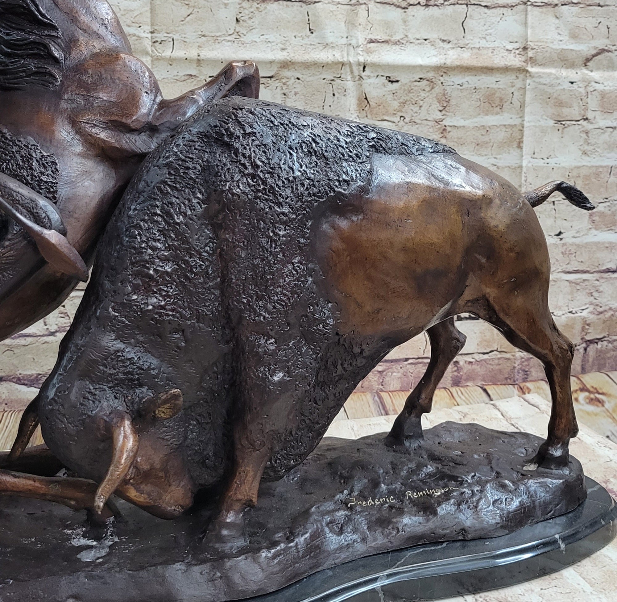 Frederic Remington Buffalo Hunt Bronze Sculpture Statue Native American Western Art Decor