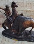 Frederic Remington Buffalo Hunt Bronze Sculpture Statue Native American Western Art Decor