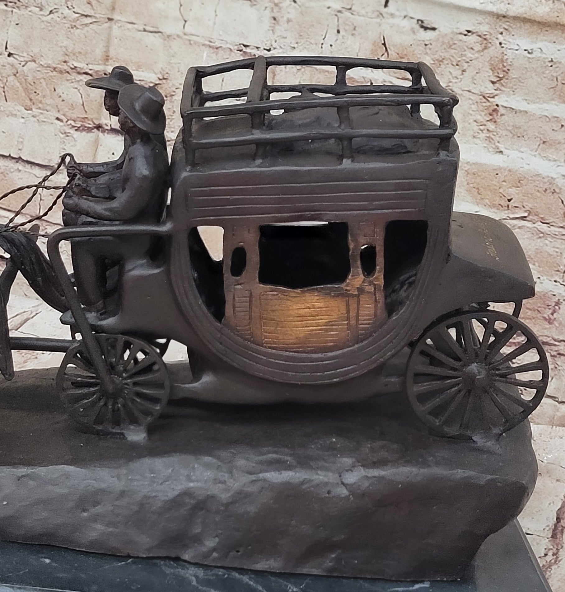 Stagecoach Bronze Metal Sculpture of Horses Pulling Carriage after Frederic Remington