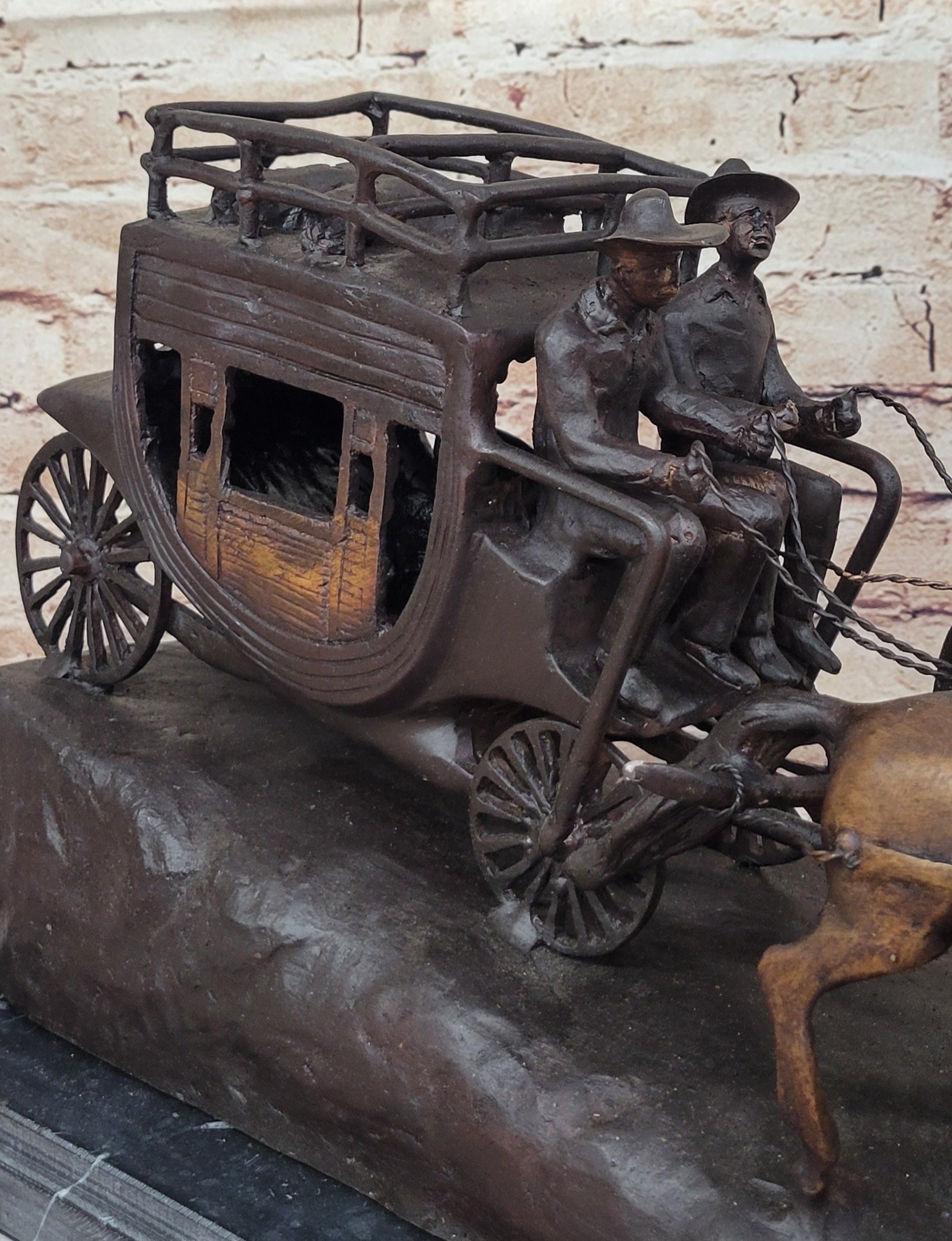 Stagecoach Bronze Metal Sculpture of Horses Pulling Carriage after Frederic Remington