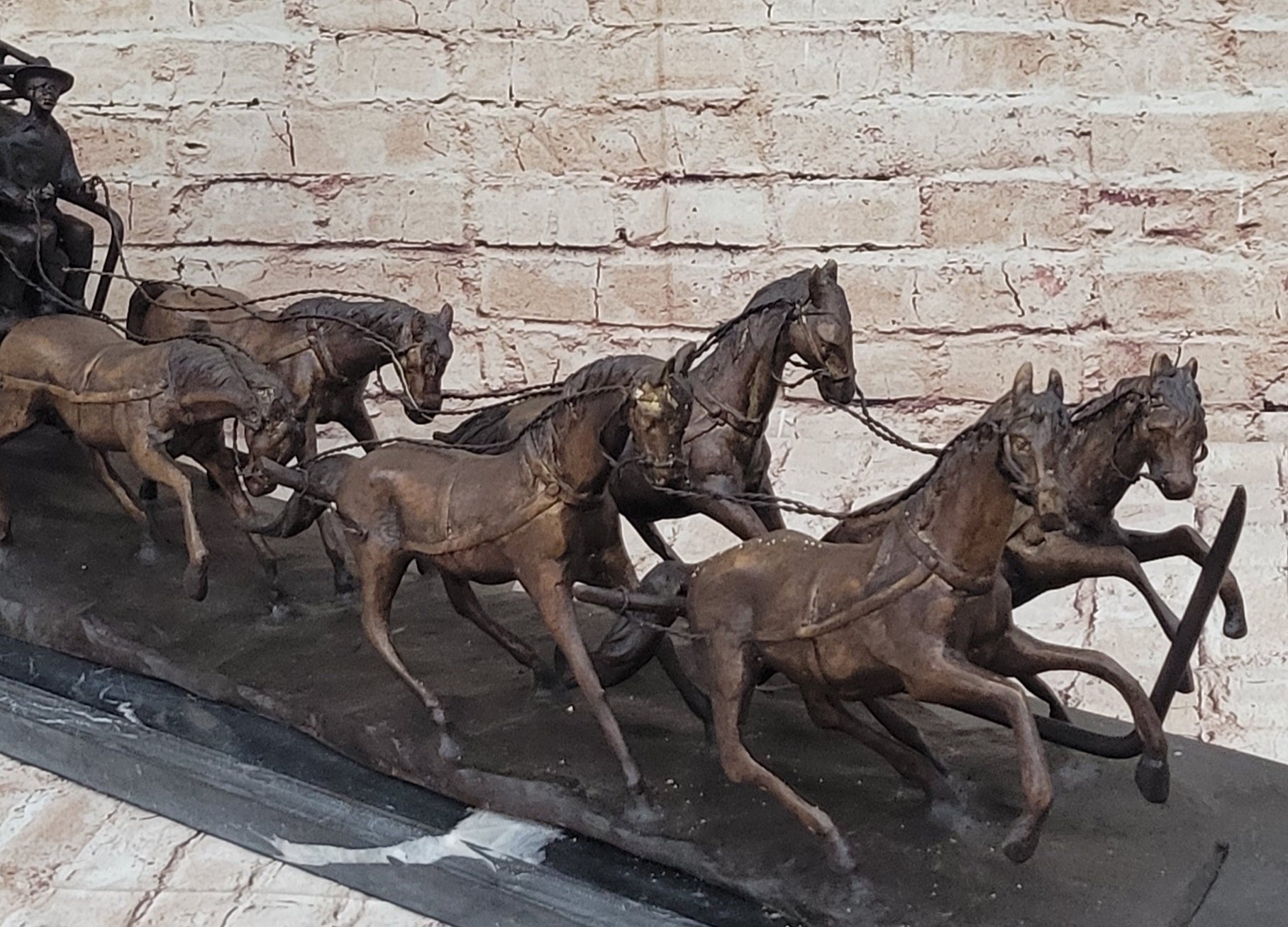 Stagecoach Bronze Metal Sculpture of Horses Pulling Carriage after Frederic Remington