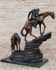 Frederic Remington Cowboy & Two Horses Western Bronze Statue Sculpture 26" x 28"