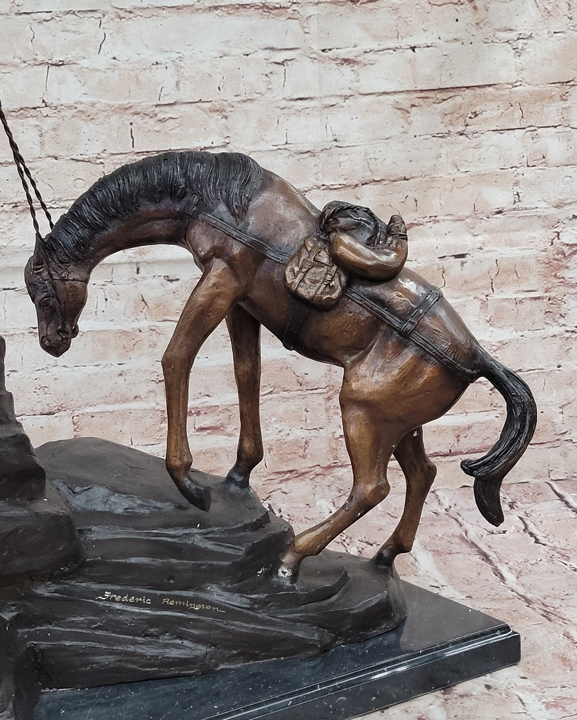 Frederic Remington Cowboy &amp; Two Horses Western Bronze Statue Sculpture 26&quot; x 28&quot;