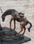 Frederic Remington Cowboy & Two Horses Western Bronze Statue Sculpture 26" x 28"