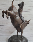 RODEO Bull Rider Bronze Statue Sculpture Western Decor Art 24" x 19"