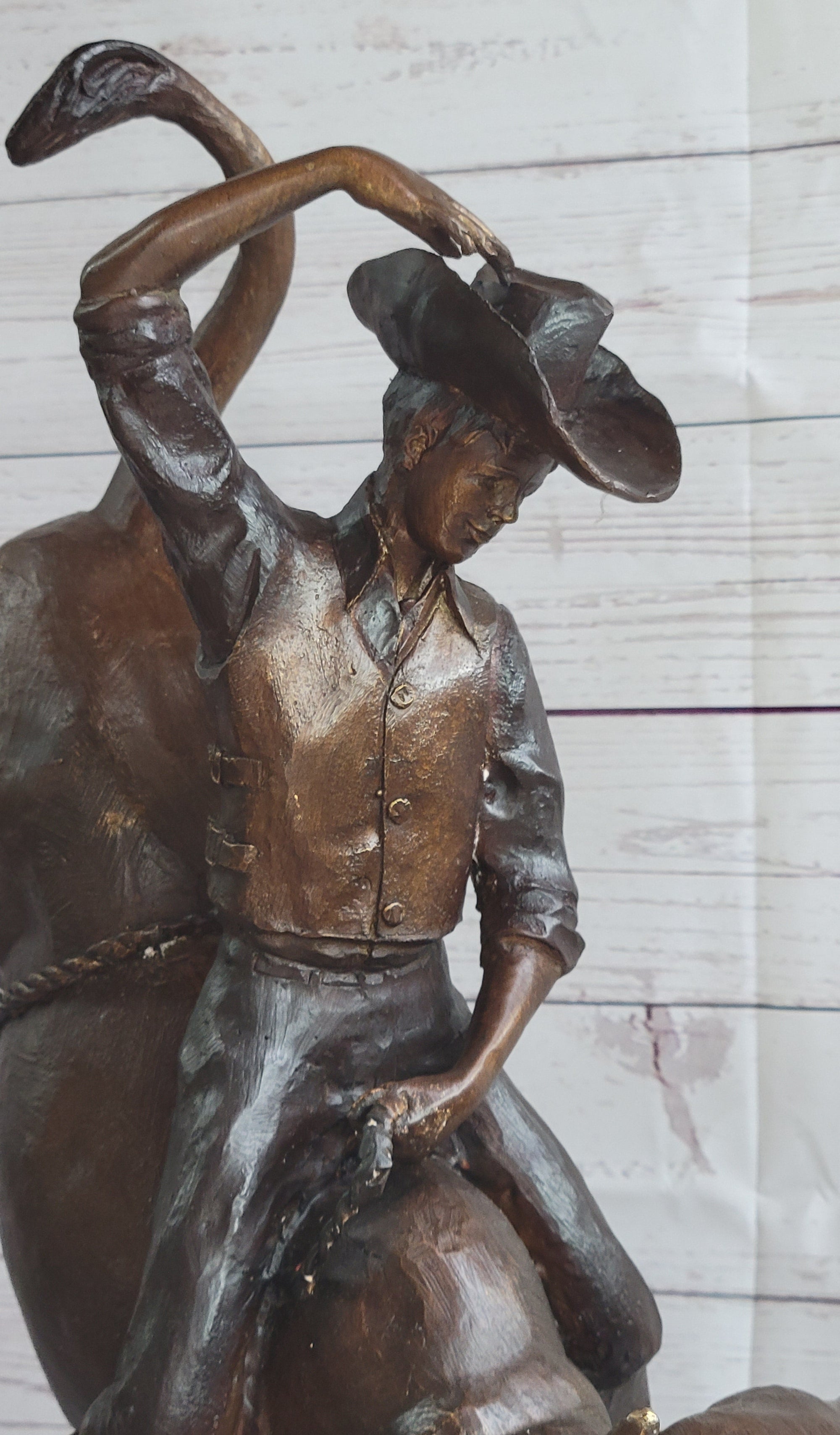 RODEO Bull Rider Bronze Statue Sculpture Western Decor Art 24&quot; x 19&quot;