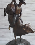 RODEO Bull Rider Bronze Statue Sculpture Western Decor Art 24" x 19"