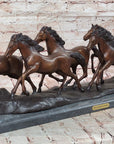 5 Wild Horses Galloping Feral Horse Bronze Statue Sculpture Western 14" x 35"