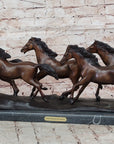 5 Wild Horses Galloping Feral Horse Bronze Statue Sculpture Western 14" x 35"