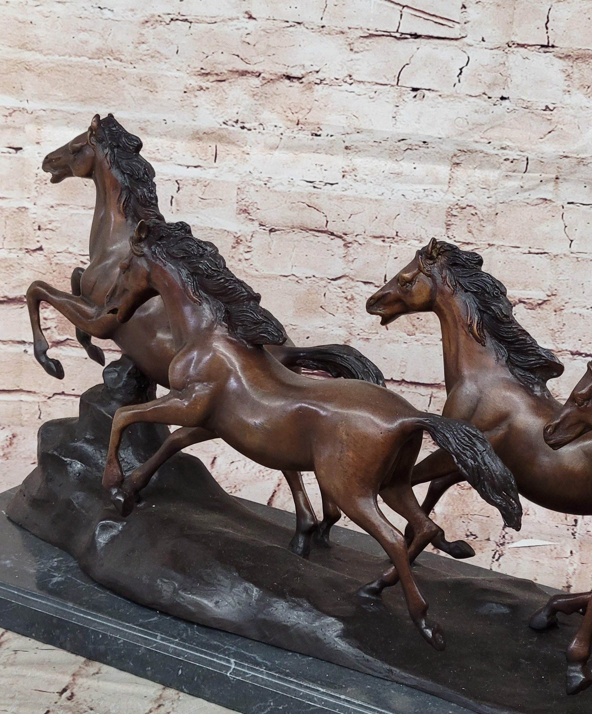 5 Wild Horses Galloping Feral Horse Bronze Statue Sculpture Western 14&quot; x 35&quot;