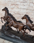 5 Wild Horses Galloping Feral Horse Bronze Statue Sculpture Western 14" x 35"