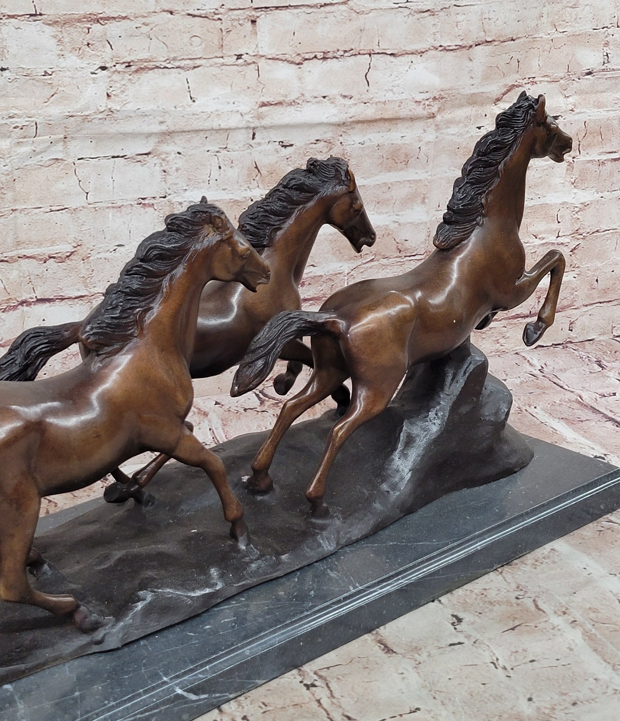 5 Wild Horses Galloping Feral Horse Bronze Statue Sculpture Western 14&quot; x 35&quot;