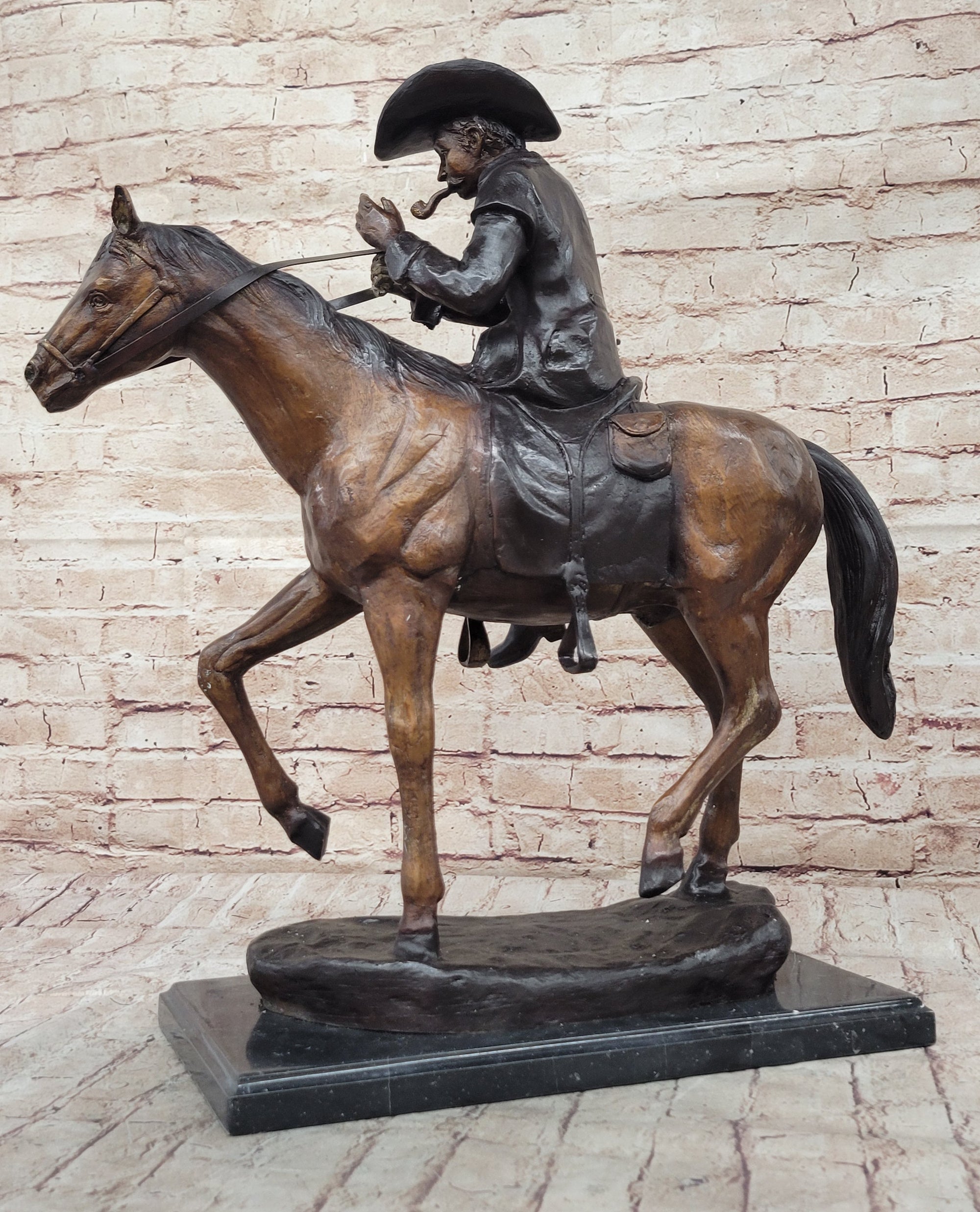 BREATH by Frederic Remington Bronze Statue Sculpture Cowboy Smoking Pipe 22&quot; x 24&quot;
