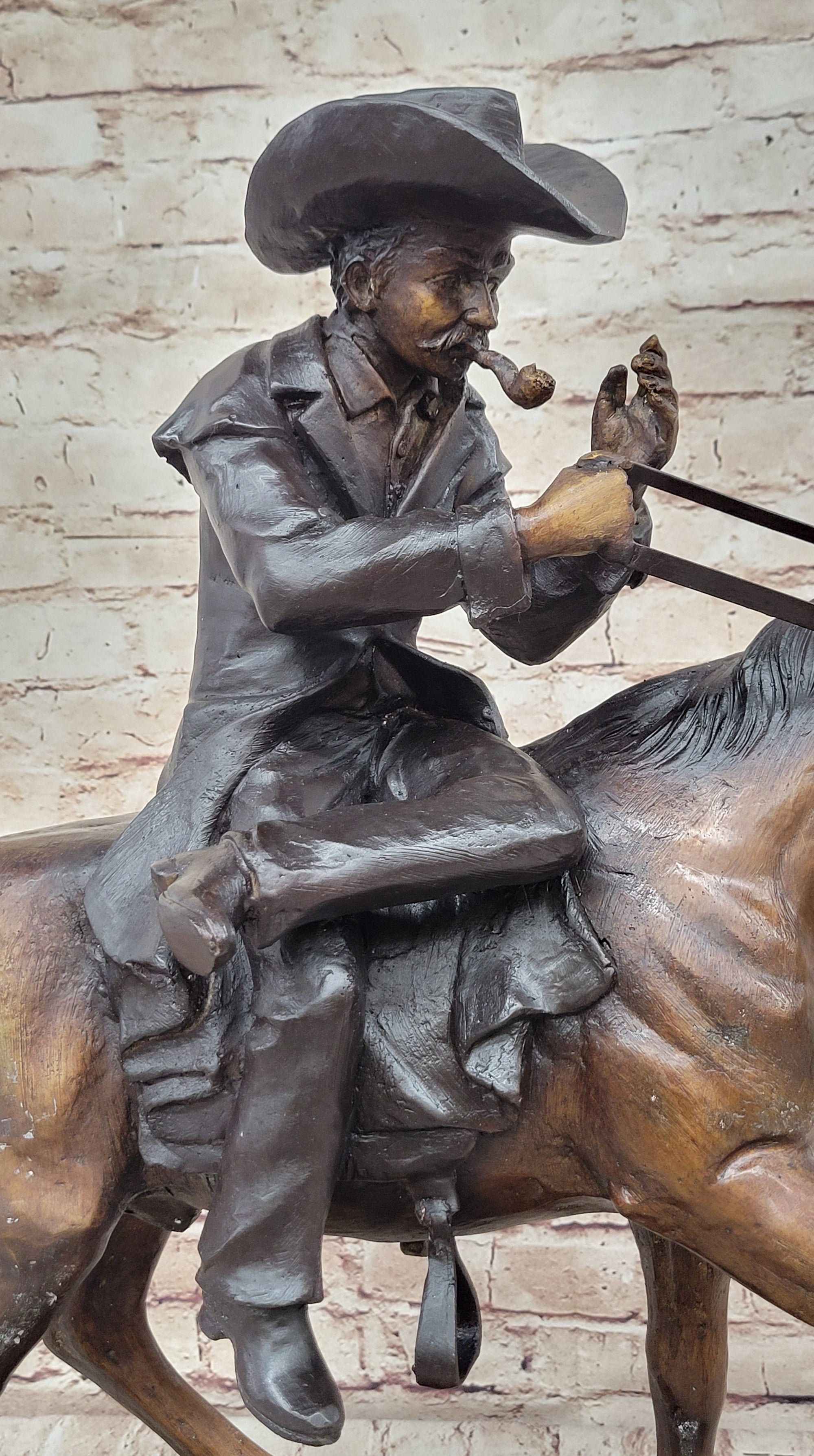 BREATH by Frederic Remington Bronze Statue Sculpture Cowboy Smoking Pipe 22&quot; x 24&quot;