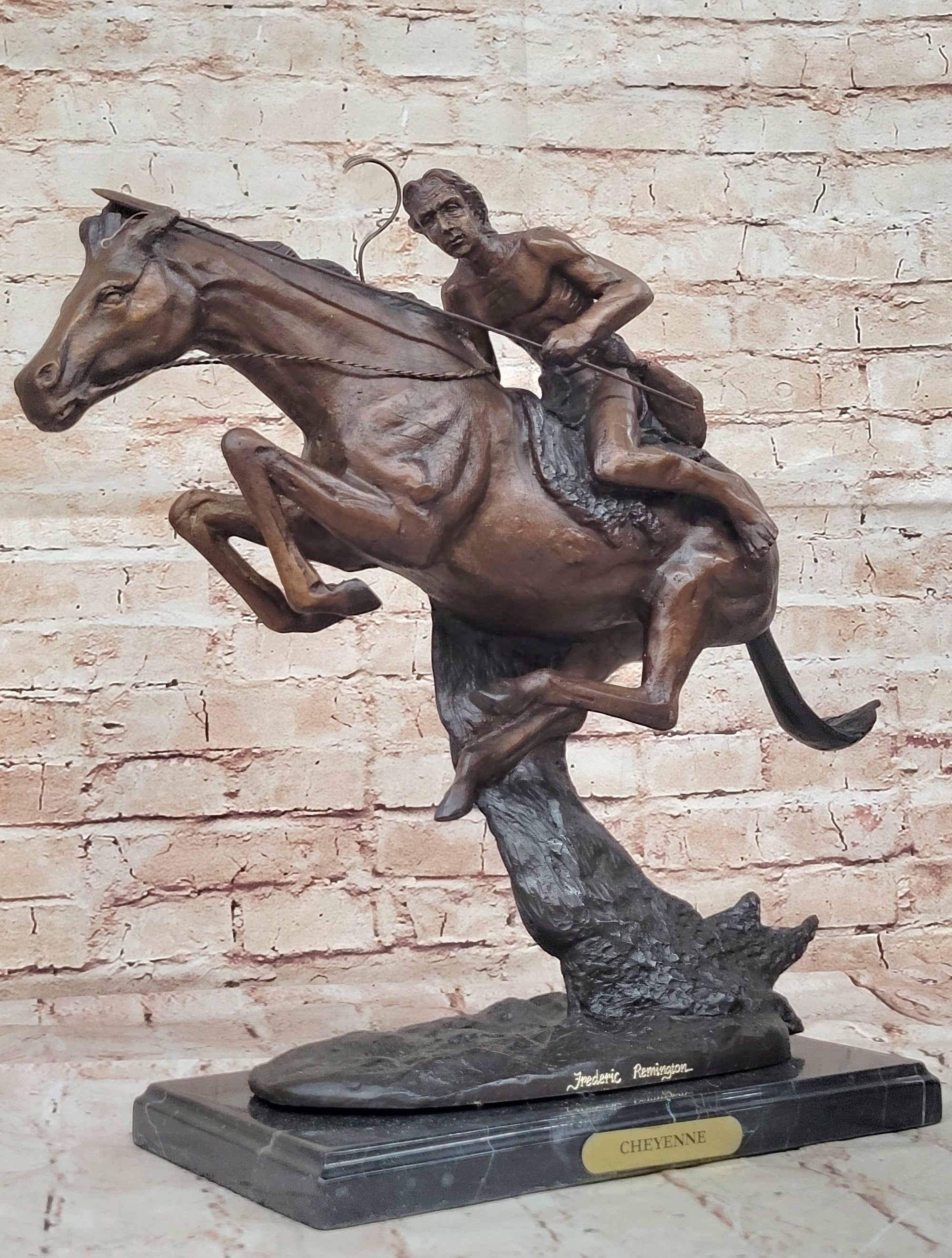 CHEYENNE by Frederic Remington Native American Horseback Western Bronze Statue Sculpture 17&quot; x 19&quot;